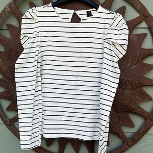 Puff sleeve Striped Black and White French classic Women's Long Sleeve Top